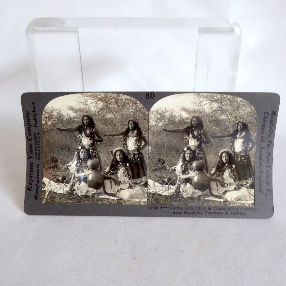 ANTIQUE VINTAGE KEYSTONE STEREOVIEW CARD NATIVE HULA GIRLS HONOLULU HAWAII